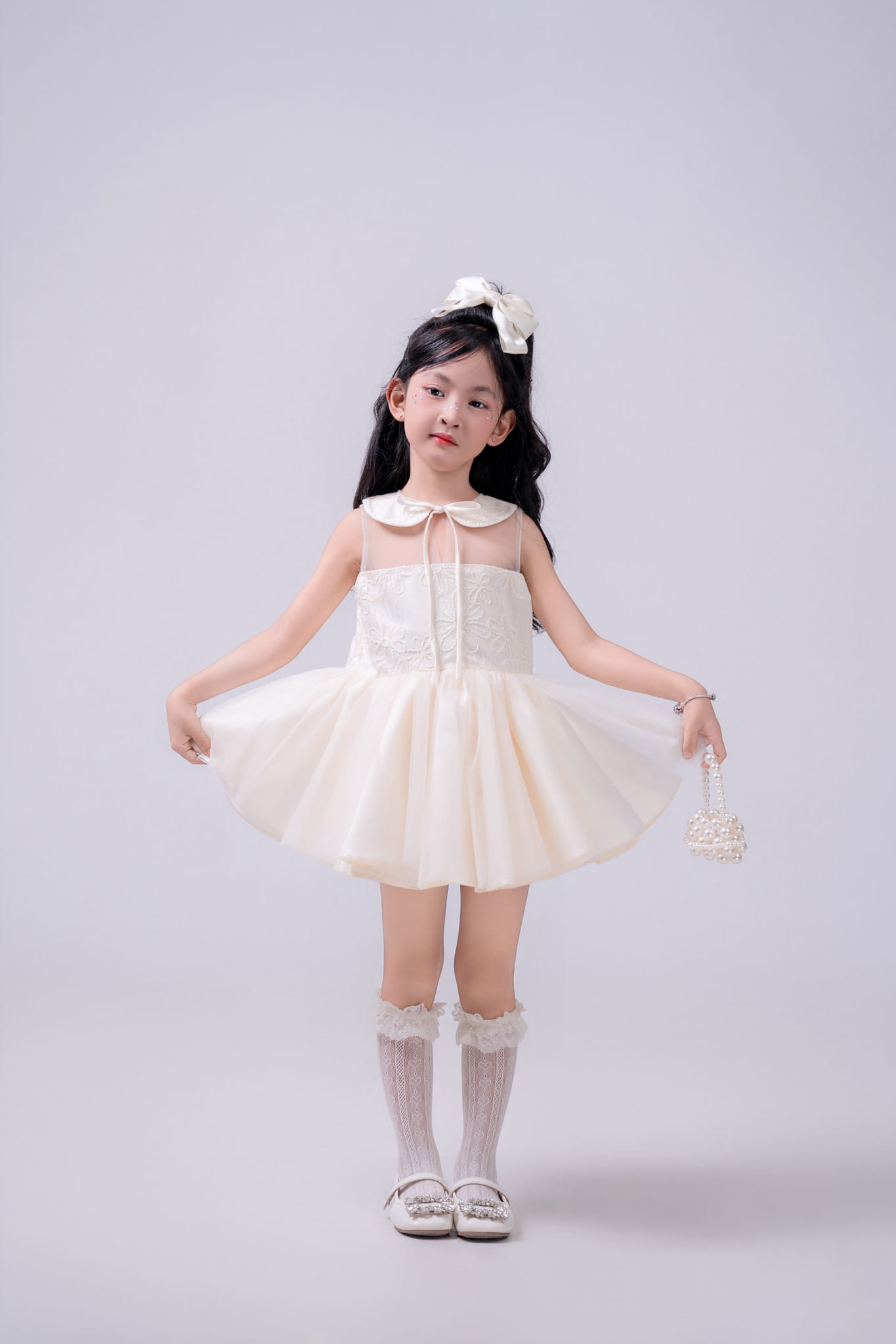 Váy thiết kế bé gái đi tiệc - Vải Taffeta Pháp