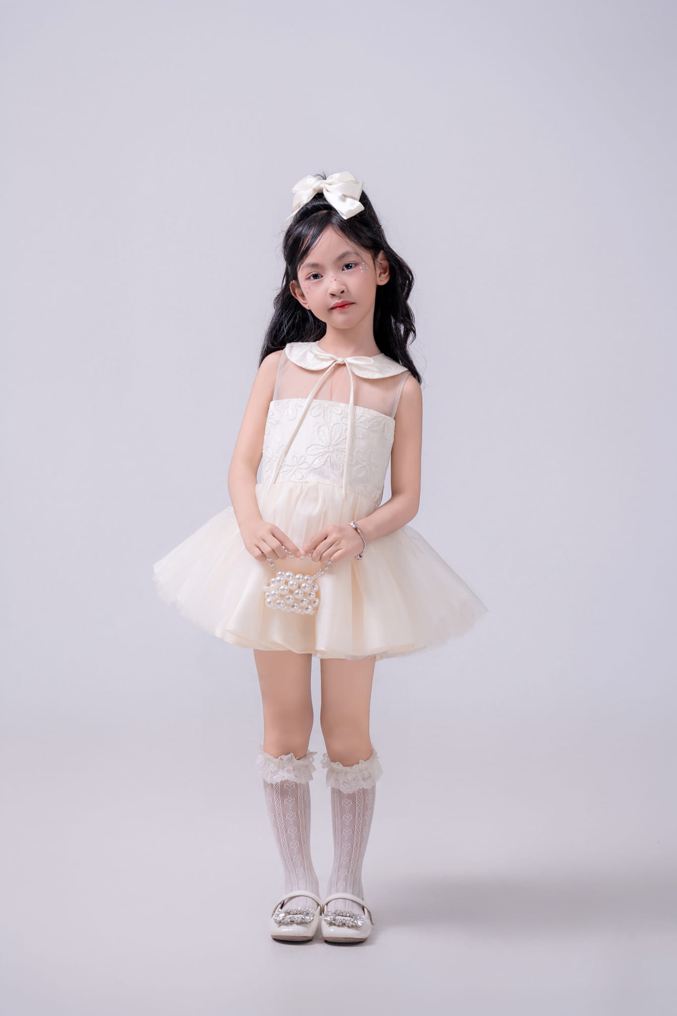 Váy thiết kế bé gái đi tiệc - Vải Taffeta Pháp